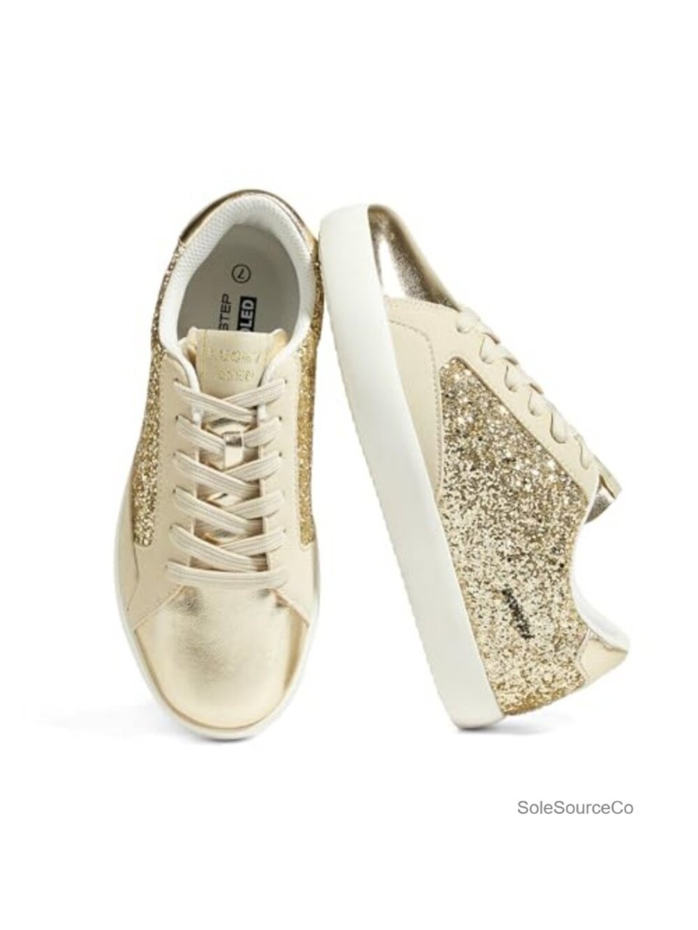 Glitter Faux Leather Lace-Up Sneakers Walking Party Casual Shoes